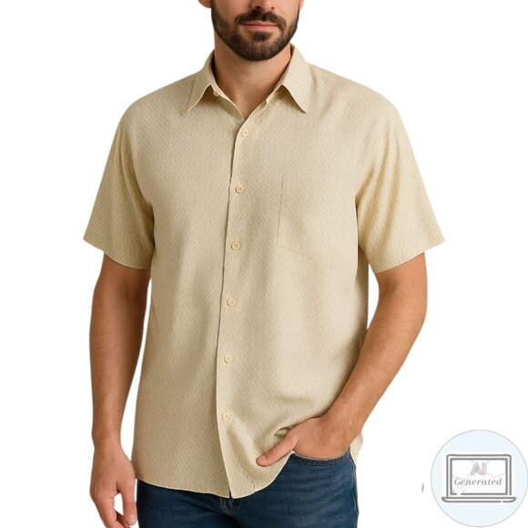 Toscano Mens Silk Shirt Beige Geometric Print Short Sleeve Size XXL - Picture 1 of 12